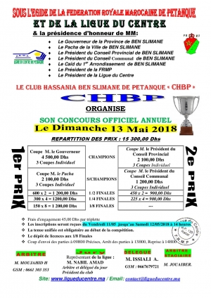 Concours Officiel du club CHBP - Benslimane le Dimanche 13/05/2018